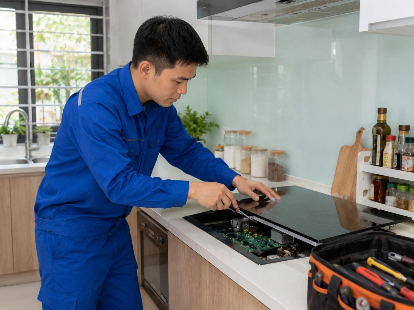 Kỹ thuật viên kiểm tra thiết bị điện gia dụng