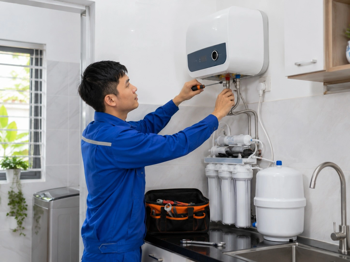 Kỹ thuật viên bảo trì thiết bị điện lạnh tại nhà
