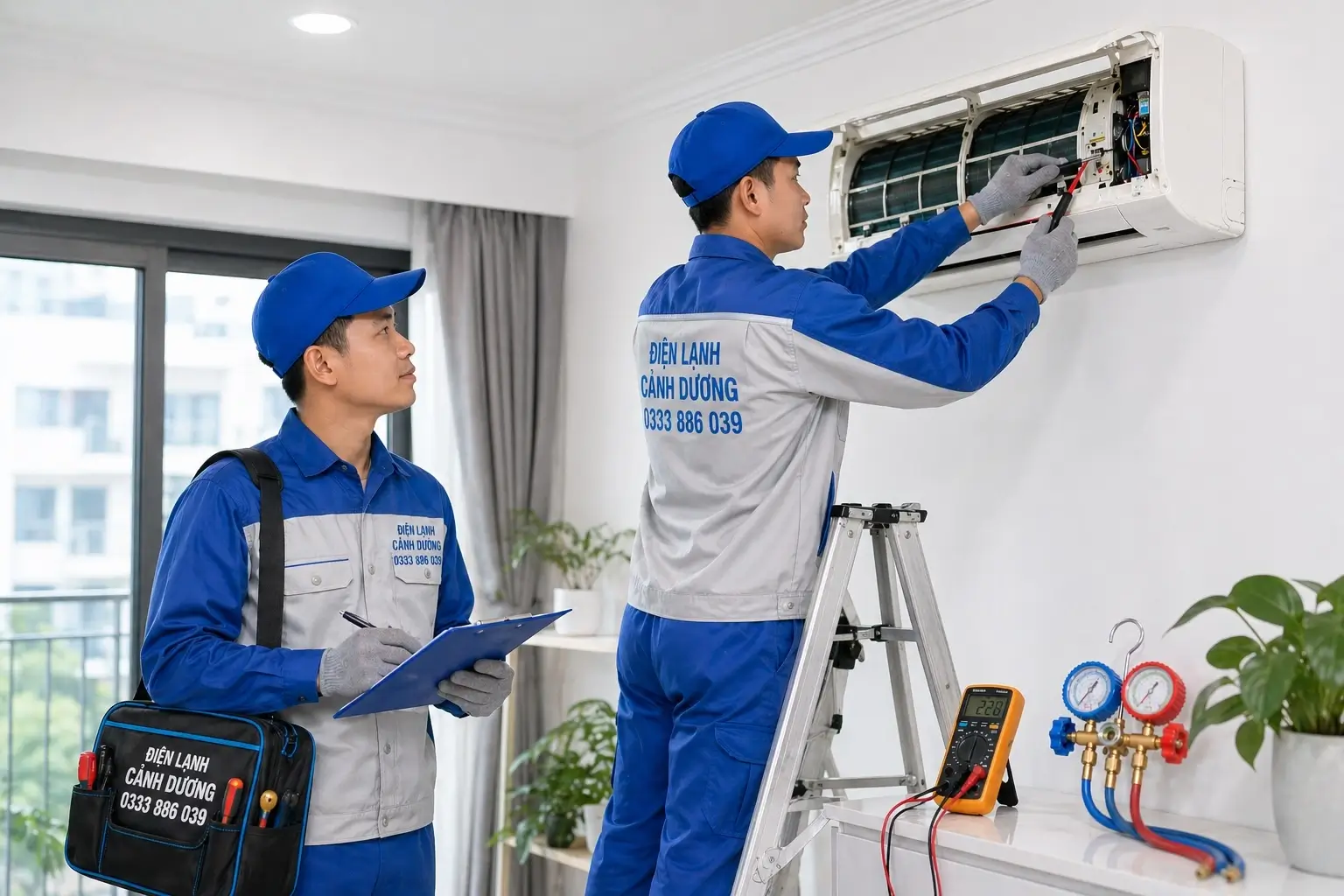 Kỹ thuật viên Điện lạnh Cảnh Dương kiểm tra thiết bị trước khi sửa chữa