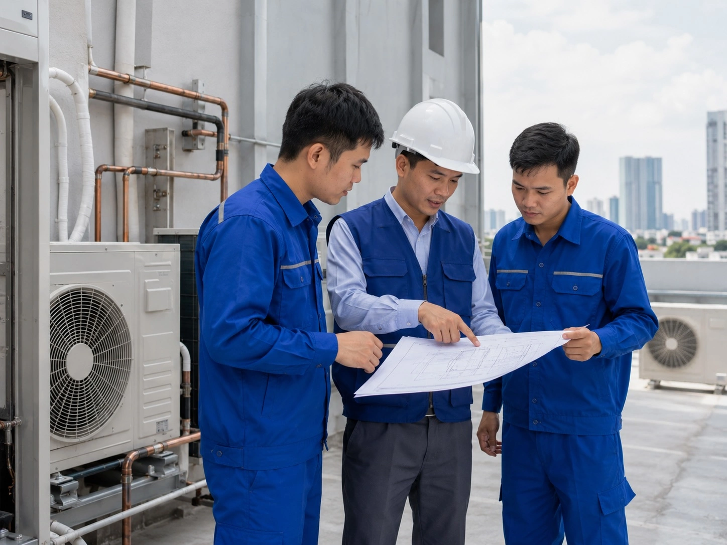Kỹ thuật viên khảo sát hệ thống điện lạnh tại Quảng Ngãi
